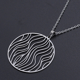 201 Stainless Steel Pendant Necklaces, with Cable Chains and Lobster Claw Clasps, Flat Round