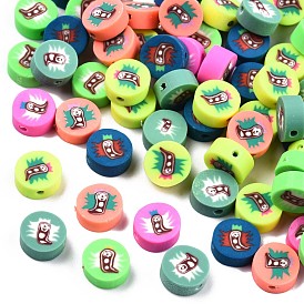 Handmade Polymer Clay Beads, Flat Round with Ghost