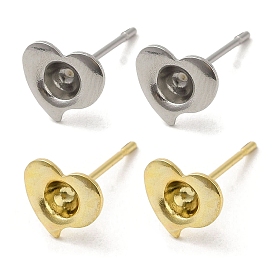 Heart 201 Stainless Steel Stud Earring Findings, Earring Settings with 304 Stainless Steel Pins