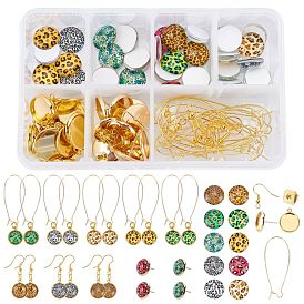 SUNNYCLUE DIY Leopard Print Style Earring Making Kits, Including Glass Cabochons, Brass Pendant Cabochon Settings & Earrings Findings, 304 Stainless Steel Stud Earring Settings, Iron Ear Nuts