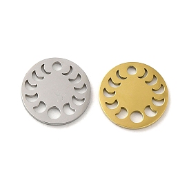 Ion Plating(IP) 304 Stainless Steel Connector Charms, Flat Round Links with Hollow Moon Phase