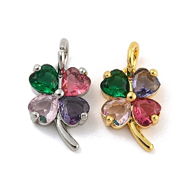 Brass with Colorful Cubic Zirconia Charms, Clover Charms