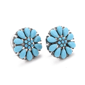 Bohemian Synthetic Turquoise Flower Stud Earrings, Alloy Jewelry for Women, Gunmetal