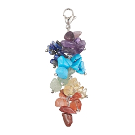 Chakra Natural & Synthetic Mixed Gemstone Chip Beaded Pendant Decorations, 304 Stainless Steel Lobster Claw Clasps