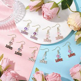 5 пары висячих серег из сплава и эмали на тему Дня святого Валентина, С 304 результатами из нержавеющей стали, Слово любовь, золотые