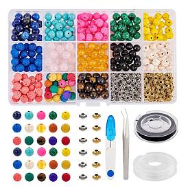 DIY Stretch Bracelets Making Kits, include Gemstone & Glass Beads, Alloy Spacer Beads, Flat Elastic Crystal String, Iron Scissors and 304 Stainless Steel Tweezers