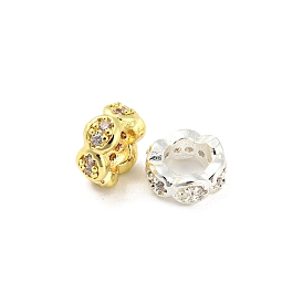 Brass Micro Pave Cubic Zirconia Beads, Long-Lasting Plated, Lead Free & Cadmium Free, Flower