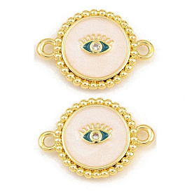 Brass Micro Pave Clear Cubic Zirconia Connector Charms, Flat Round, Rack Plating, Long-Lasting Plated, Lead Free & Cadmium Free