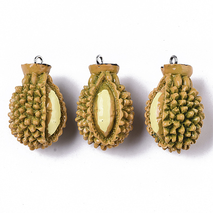 Resin Pendants, with Platinum Plated Iron Loop, Durian, Imitation Food