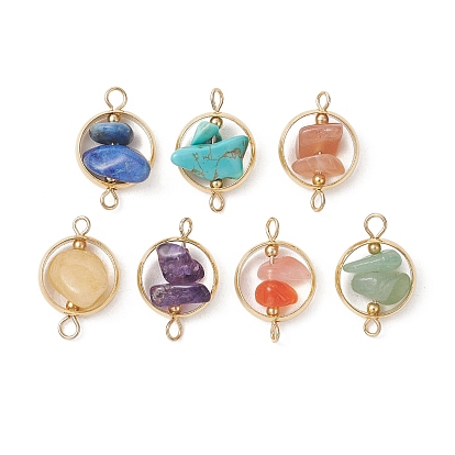 7шт. 7 стили чакра натуральные и синтетические смешанные драгоценные камни бусины звенья, с латунной рамкой для кольца