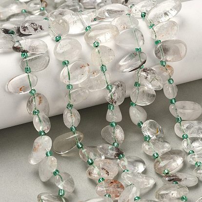 Натуральный зеленый lodolite кварц бисер пряди, слеза, Топ пробуренной, с бисером