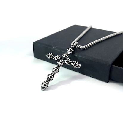 Ожерелья из нержавеющей стали с готической подвеской в виде черепа и креста для мужчин