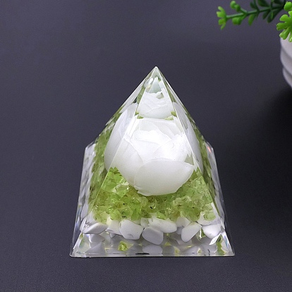 Генераторы энергии смолы оргонитовой пирамиды, рейки натуральный оливковый нефрит чипсы и цветок внутри для украшения домашнего офиса стола
