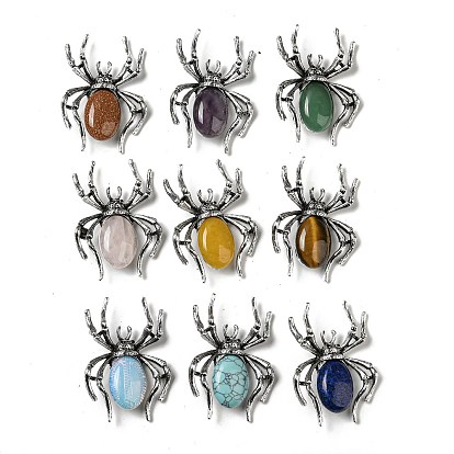 Брошь-паук из сплава с паве из страз и предметов двойного назначения, С камнями, античное серебро