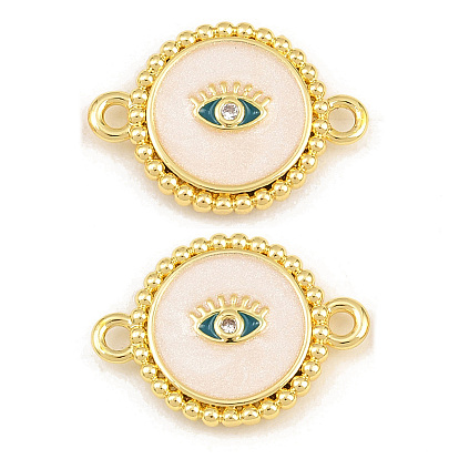 Brass Micro Pave Clear Cubic Zirconia Connector Charms, Flat Round, Rack Plating, Long-Lasting Plated, Lead Free & Cadmium Free