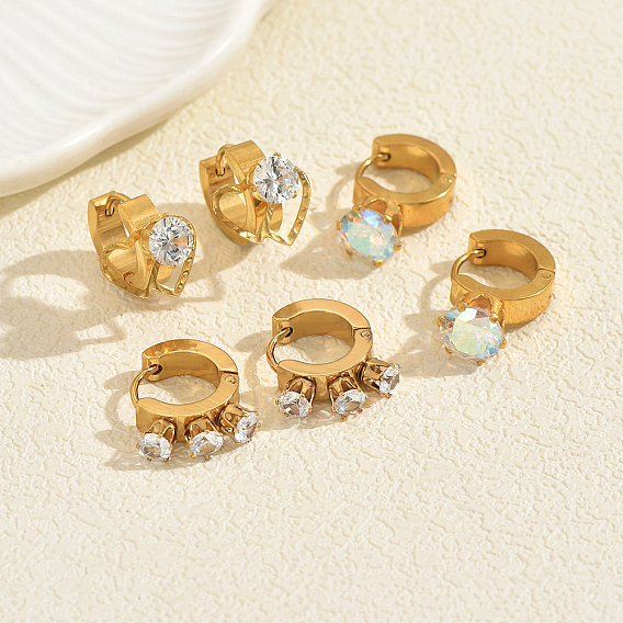 Серьги из 304 нержавеющей стали, с четким кубического циркония, золотые