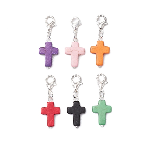 6шт. синтетическая бирюза крест подвеска украшения, Застежки-когти из цинкового сплава, подвески для украшений сумок