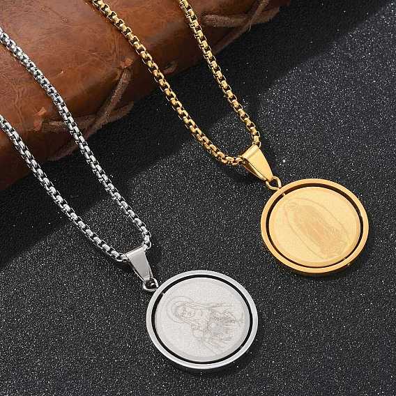 201 подвесные из нержавеющей стали ожерелья, плоские круглые с Девой Марией