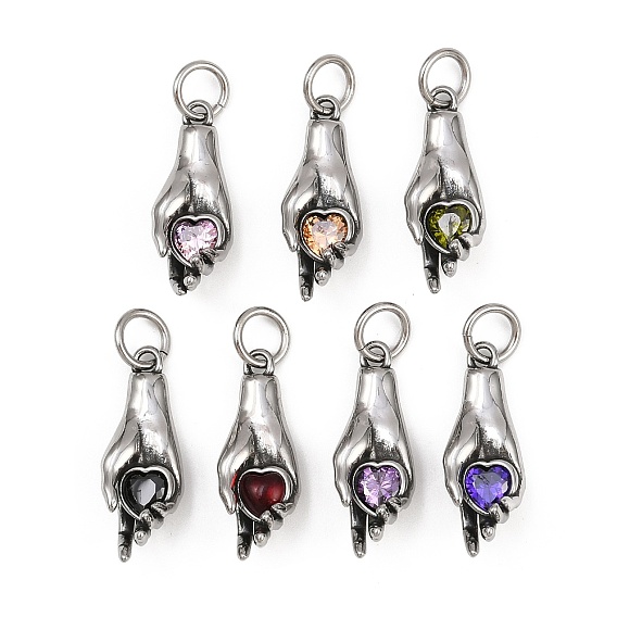 316 хирургическая нержавеющая сталь с подвесками из кубического циркония, пальмы с сердцем, с целью перехода в кольце, античное серебро