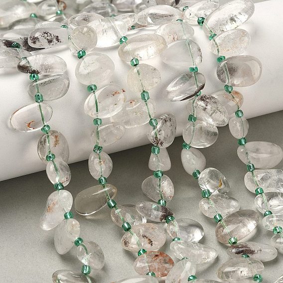 Натуральный зеленый lodolite кварц бисер пряди, слеза, Топ пробуренной, с бисером