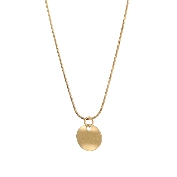 304 подвесные из нержавеющей стали ожерелья, змеиные ожерелья для женщин, плоский круглый с подвеской в виде короны, ионное покрытие (ip)