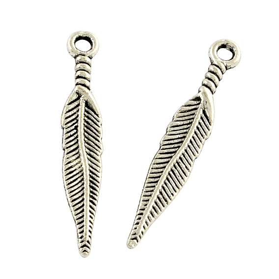 Tibetan Style Alloy Pendants, Lead Free & Cadmium Free, Leaf, 29x5x2mm, Hole: 2mm, about 1600pcs/1000g