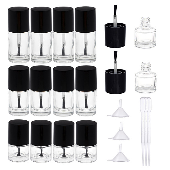 DIY Nail Polish Bottle, Glass Empty Bottle, with Mini Transparent Plastic Funnel Hopper and Disposable Plastic Transfer Pipettes
