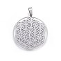 304 Stainless Steel Pendants, Spiritual Charms, Flat Round with Flower of Life/Sacred Geometric