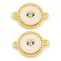 Brass Micro Pave Clear Cubic Zirconia Connector Charms, Flat Round, Rack Plating, Long-Lasting Plated, Lead Free & Cadmium Free