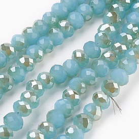 Electroplate Glass Beads Strands, Imitation Jade Glass, Half Rainbow Plated, Faceted, Rondelle
