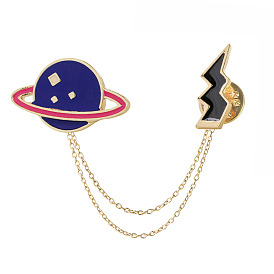 Multicolor Planet and Lightning Brooch Set for Creative Western Jewelry Lovers