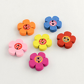 2-Hole Dyed Wooden Buttons, Flower, 19x19x4mm, Hole: 2mm