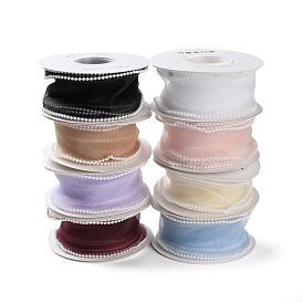 5 Yards ABS Pearl Edged Mesh Ribbon for Bowknot Making, Gift Wrapping