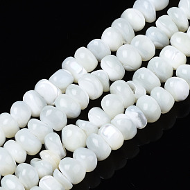 Natural Trochid Shell/Trochus Shell Beads Strands, Flat Round, Bleach