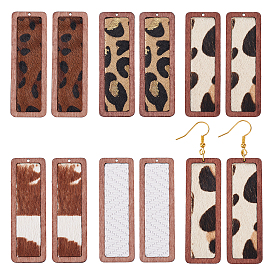10Pcs 5 Style Eco-Friendly Cowhide Leather Big Pendants, with Dyed Wood, Rectangle with Leopard Print