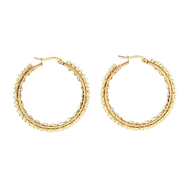 304 Stainless Steel Hoop Earrings, with Acrylic Imitation Pearl Beads and Brass Cup Chains, Ring