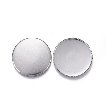 304 Stainless Steel Milled Edge Bezel Cups, Cabochon Settings, Flat Round