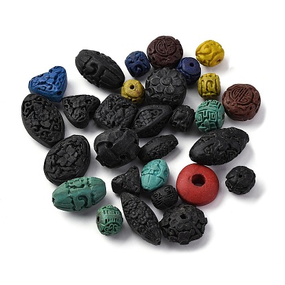 Киноварь бисера, резные лакированные, разноцветные