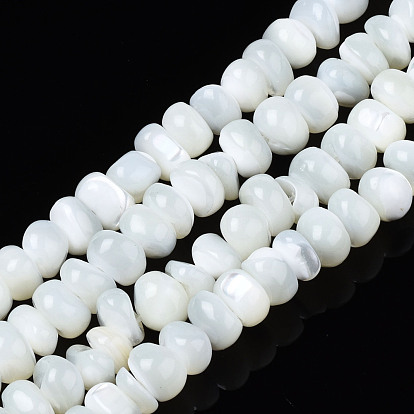 Natural Trochid Shell/Trochus Shell Beads Strands, Flat Round, Bleach