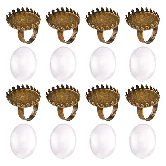 DIY Brass Pad Ring Making, with Oval Tray and Transparent Clear Glass Cabochons, Ring: 17mm, Glass: 18x25x5.4mm