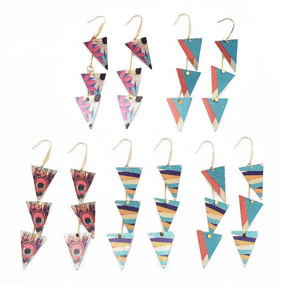 Printed Iron Dangle Earrings, with 316 Surgical Stainless Steel Earring Hooks, Triangle