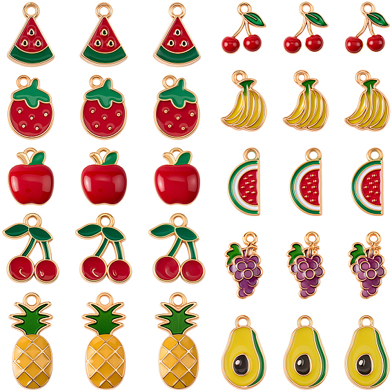 40 шт 10 стили сплава эмаль подвески, фруктовое очарование, золотой свет