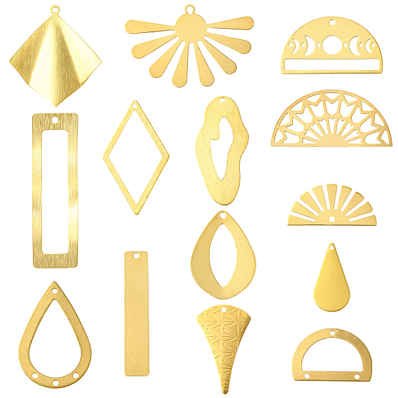 28 шт. 14 стили латунные филигранные соединительные элементы звенья и подвески, полый, разнообразные