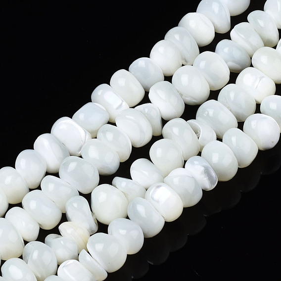 Natural Trochid Shell/Trochus Shell Beads Strands, Flat Round, Bleach