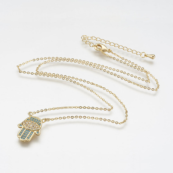 Ожерелье с кулоном из кубического циркония, с латунным кабельных цепей, hamsa рука / рука fatima / рука miriam
