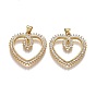 Латунные микропаве прозрачные подвески с фианитом, с кнопкой на поруки, долговечный, сердце