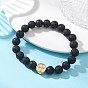 Круглые браслеты из натуральных бусин лавового камня, эластичные., 304 Плоское круглое украшение из нержавеющей стали с крестообразными бусинами для женщин