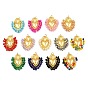 Alloy & Glass Seed Beaded Pendants, Heart Charm, Long-Lasting Plated, Rack Plating, Cadmium Free & Lead Free, with Brass Jump Ring, Golden