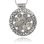 Vintage Tibetan Style Alloy Flat Round with Flower Large Pendants, 71x61x1mm, Hole: 4mm