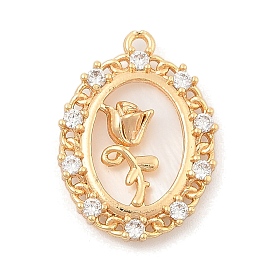 Латунные микропаве прозрачные подвески с фианитом, с оболочкой, овал с цветочными подвесками